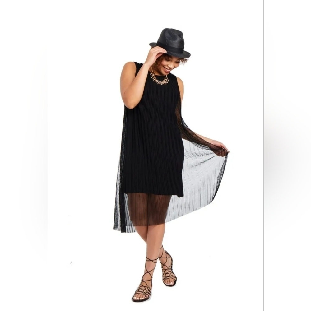 Ruby Ribbon Pleated Mesh Dress